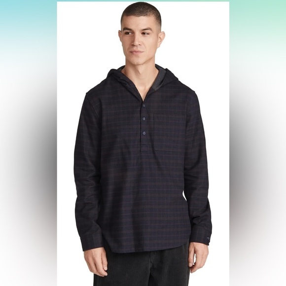 Vince Highway Plaid Hooded Popover Shirt - Size L - Picture 4 of 10